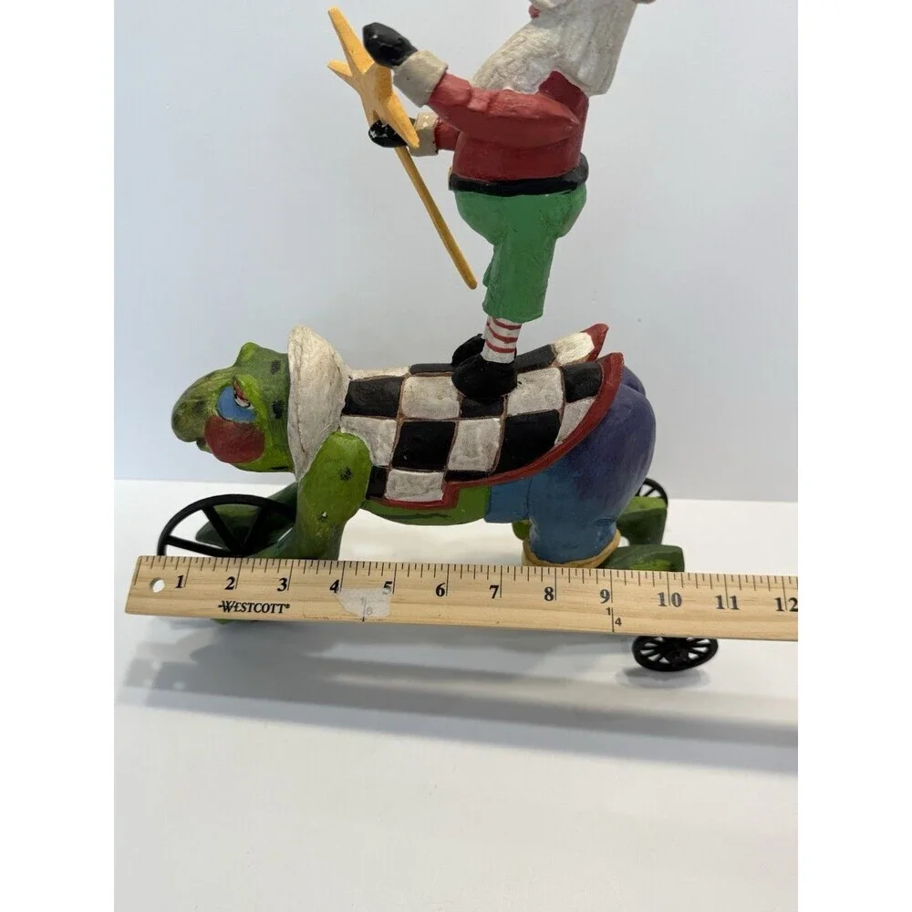 VINTAGE FOLK ART SANTA ON RABBIT WOOD CARVING. PEGGY HERRICK